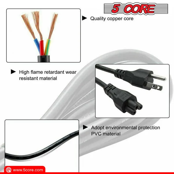 5Core AC Power Cord 6Ft 3 Prong US Male To Female Extension Adapter 18AWG 10A 7A 125V - view 4