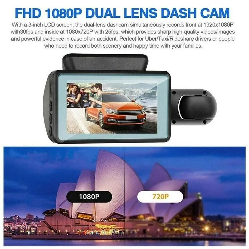 1080P Dual Lens Car DVR Dash Cam Video Recorder G-Sensor Front And Inside Camera - view 7