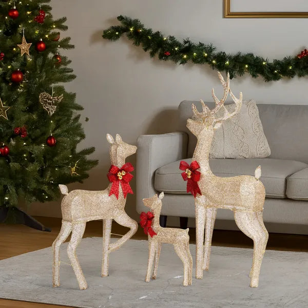 3-Piece Lighted Christmas Reindeer Family Set Outdoor Decorations, Weather Proof Sparkling Deer Family Set Of - view 5