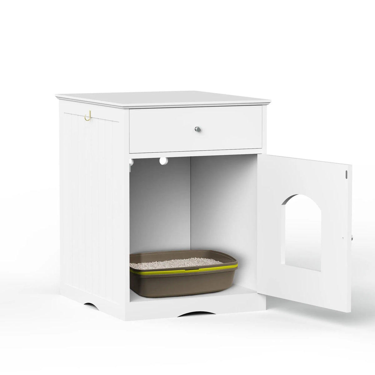 Wooden Pet House Cat Litter Box Enclosure with Drawer, Side Table, Indoor Pet Crate, Cat Home Nightstand (White) - view 3