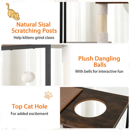 Stylish Wood-Metal Cat Tree - 33 lbs Per Layer Capacity, 2 Private Condos + 2 Relaxation Platforms - view 2