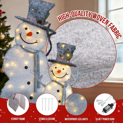 Set Of 2 Lighted Snowman With Top Hat Christmas Decorations, Pre-lit 2D Holiday Decor With 80 Warm White LED Lights - view 5