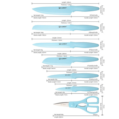Kitchen Knife Set With Guards, 13 Piece Blue Non-Stick Stainless Steel Boxed Knives Set, Anti-Rust And Dishwasher Safe - view 3