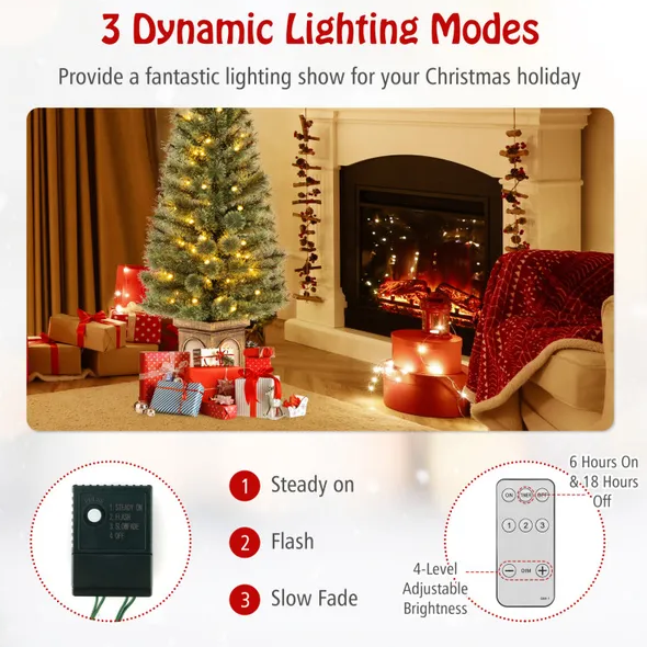 4 Feet Pre-Lit Potted Christmas Tree Pine Needles - view 4