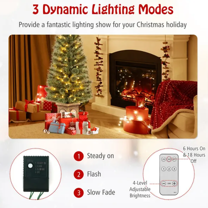 4 Feet Pre-Lit Potted Christmas Tree Pine Needles - view 4
