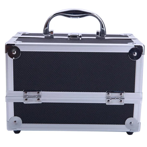 Portable Diamond Texture Aluminum Makeup Storage Bag With Mirror & Key Black - view 4