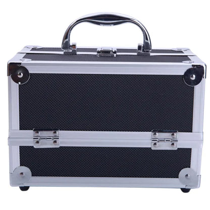 Portable Diamond Texture Aluminum Makeup Storage Bag With Mirror & Key Black - view 4