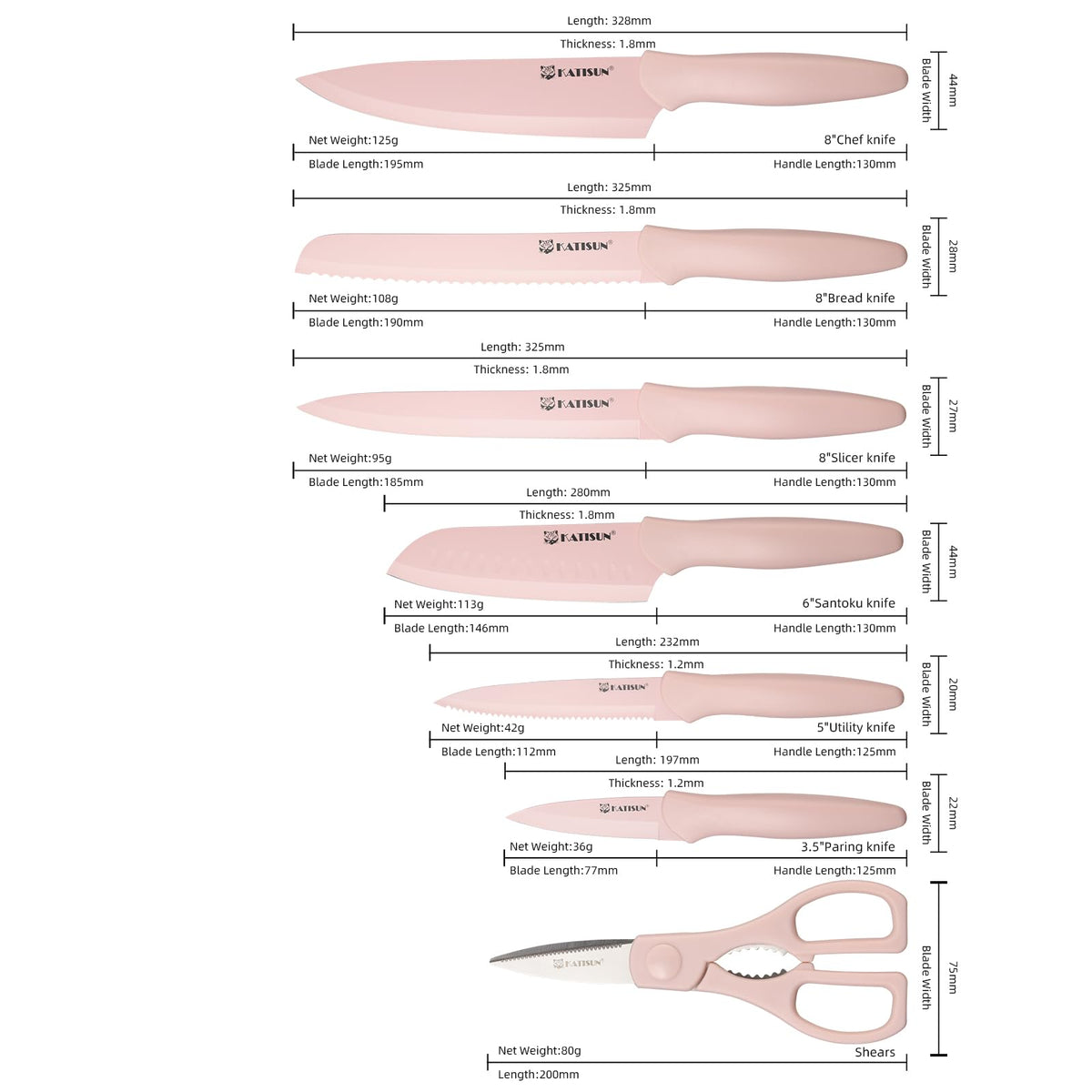 Kitchen Knife Set With Guards, 13 Piece Pink Non-Stick Boxed Knives Set, Anti-Rust And Dishwasher Safe - view 7