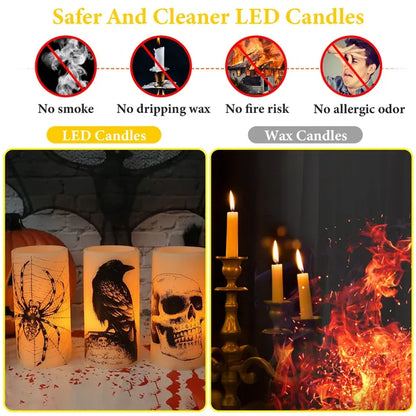 3 Pack Halloween Flameless Candle Lamp With Timer Setting Battery Operated Warm Orange Light Candles For Halloween - view 5
