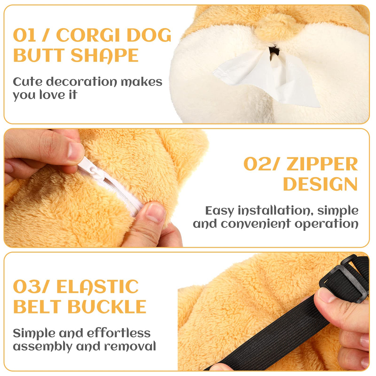 Tissue Box Cover Soft Adorable Corgi Butt Shaped Creative Storage Bag Hanging Pouch Tissue Box Wrapper For Car Home - view 9