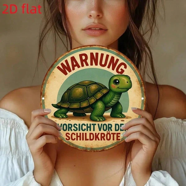 Vintage Turtle Crossing Metal Sign, German-Inspired Turtle Shell Wall Decor, 8x8 Inch Round Aluminum Plaque - view 4