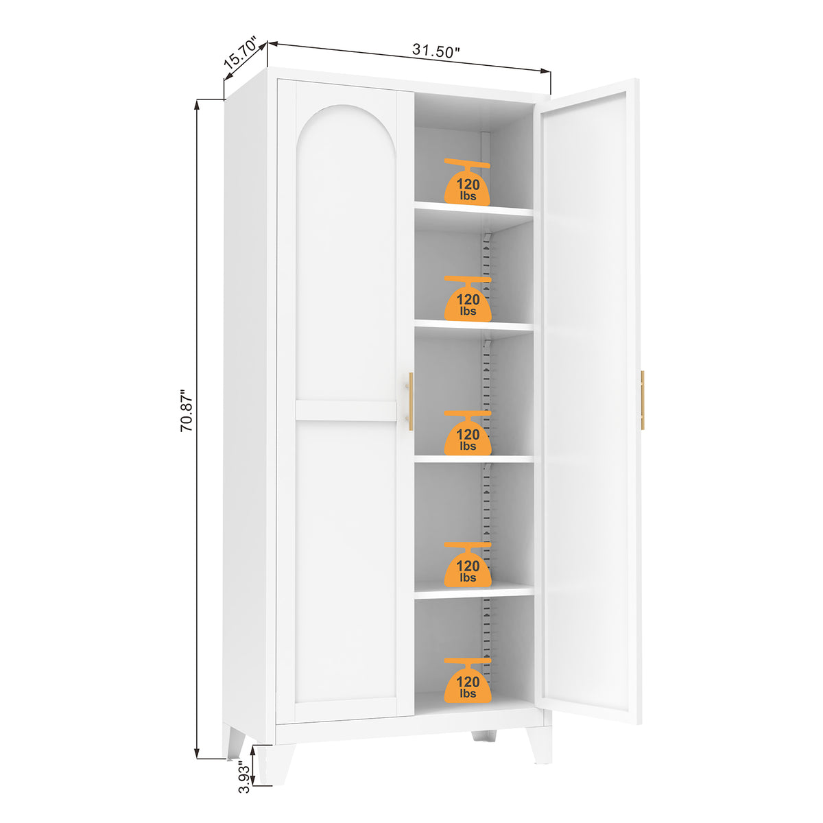 71'' 2 Shapely Doors Cabinet, Metal Storage Cabinet With Doors And Adjustable Shelves, For Bedroom, Living Room - view 5