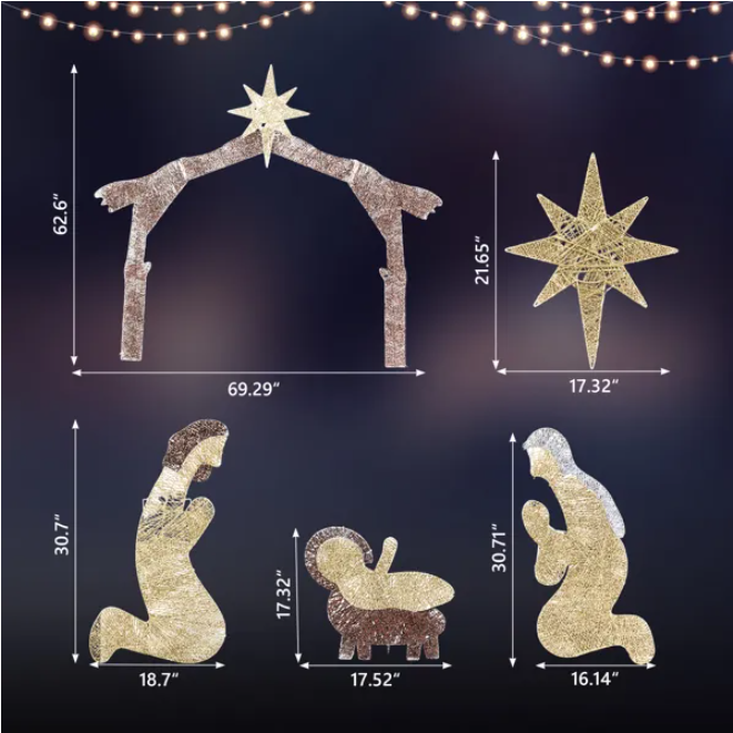 6ft Brown Roof 190LED Lights Nativity Scene Garden Jesus Decoration - view 2