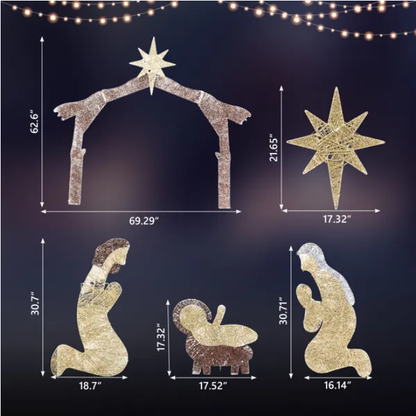 6ft Brown Roof 190LED Lights Nativity Scene Garden Jesus Decoration - view 2