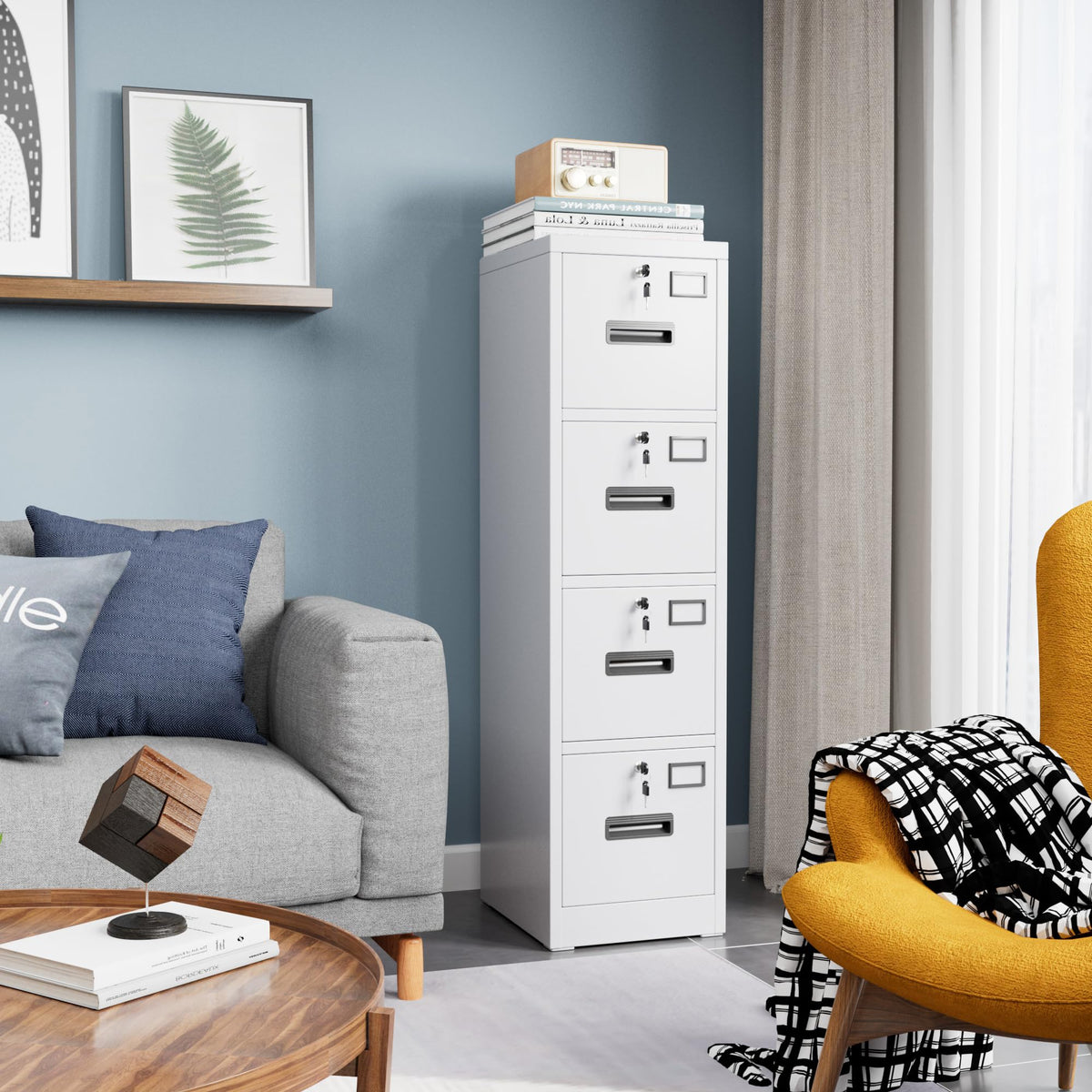 4 Drawer File Cabinet, Metal Vertical Office Filing Cabinet With 4 Drawers, Name Card Holder For A4 Letter,Legal Size