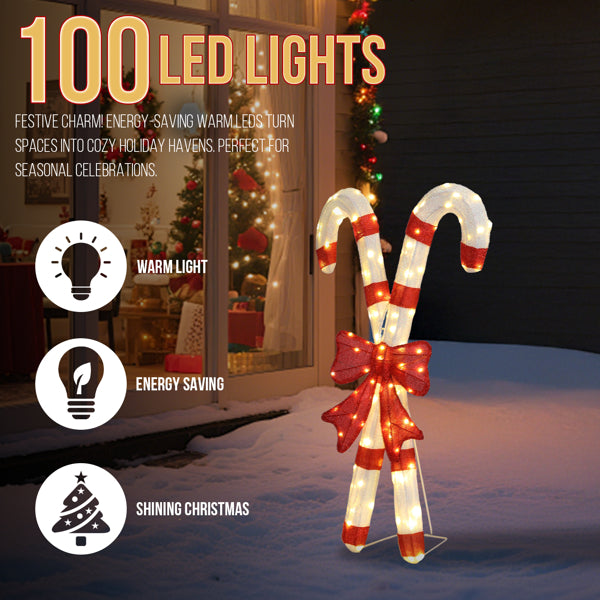 Lighted Candy Cane And Red Bowknot Christmas Decorations, Pre-lit 2D Holiday Decor With 100 Warm White LED Lights - view 6