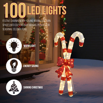 Lighted Candy Cane And Red Bowknot Christmas Decorations, Pre-lit 2D Holiday Decor With 100 Warm White LED Lights - view 6