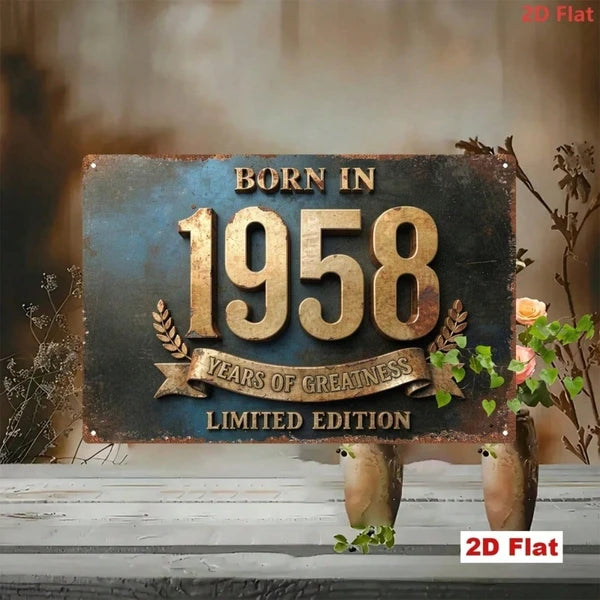Vintage 1958 Metal Tin Sign, Retro 2D Flat Iron Plaque, Born In 1958 Years Of Greatness Limited Edition Quote - view 5