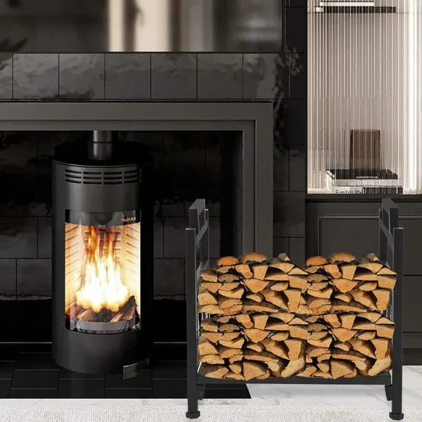 Wrought Iron Log Rack, Firewood Storage Holder, Heavy Duty Log Bin, Fireside Log Carrier For Fireplace Stove