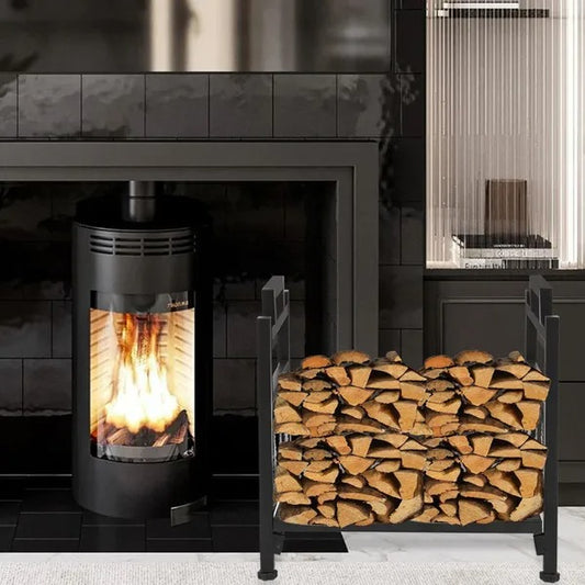 Wrought Iron Log Rack, Firewood Storage Holder, Heavy Duty Log Bin, Fireside Log Carrier For Fireplace Stove
