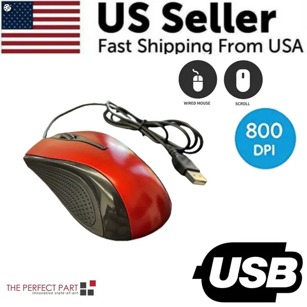 USB 2.0 Optical Wired Scroll Wheel Mouse For PC Laptop Notebook Desktop Red Mice - view 3