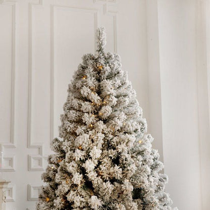 7 FT Pre-lit Snow Flocked Christmas Tree, Artificial Hinged Xmas Pine Tree With 1000 Branch Tips - view 4