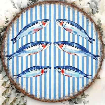 Vintage Sardine Wall Sign Round Seafood Plaque Mediterranean, Vintage Sardine - view 5