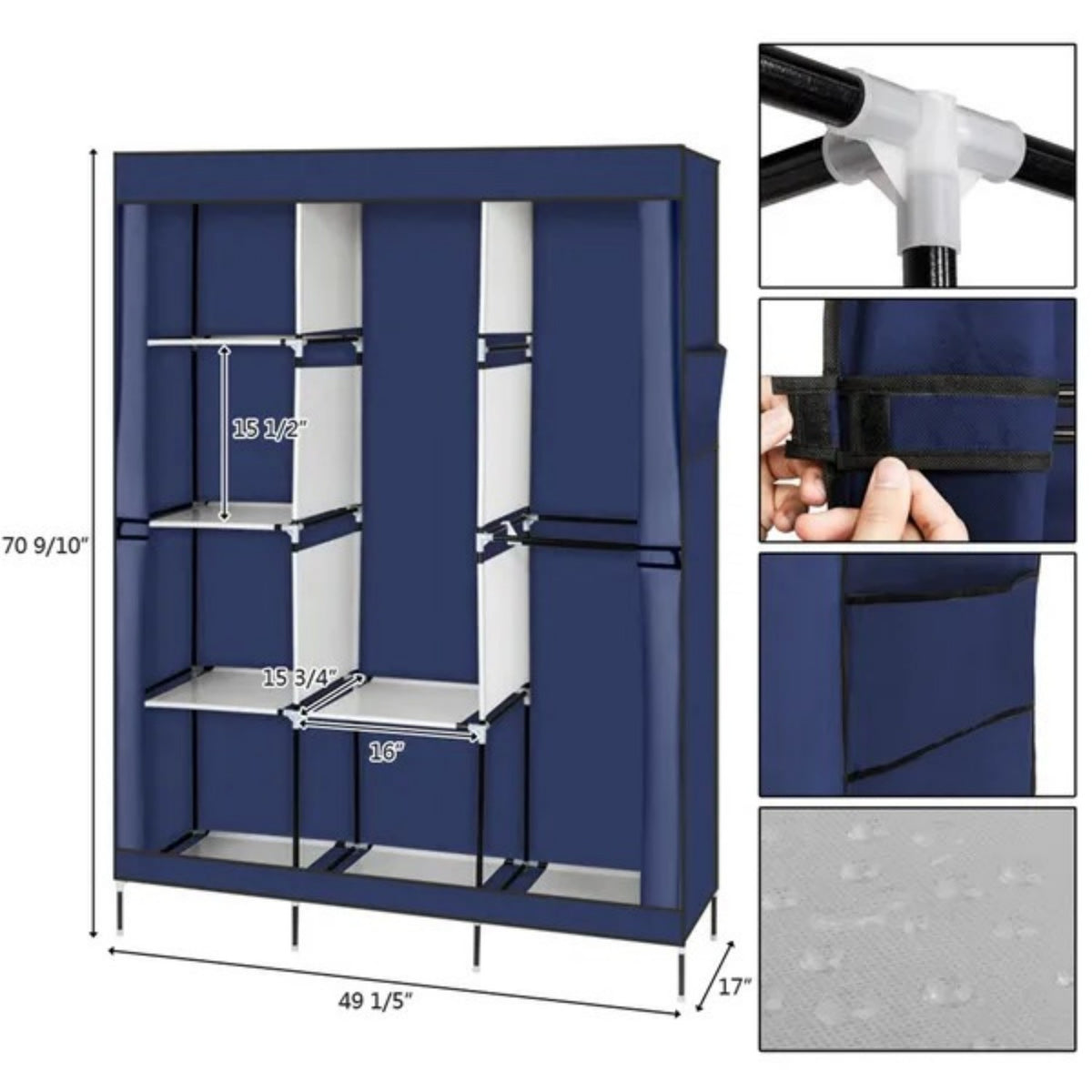 71 Portable Closet Wardrobe Clothes Rack Storage Organizer With Shelf Navy RT - view 2