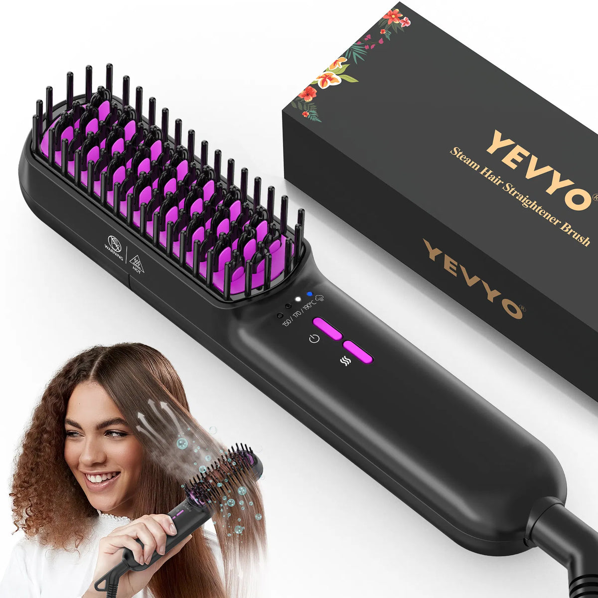Hair Straightener Brush, Ionic Plus Steam Straightening Brush For Smooth, Anti-frizz Hair