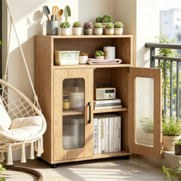 Natural Modern Engineered Wood Bathroom Cabinet With Open Compartment - view 2