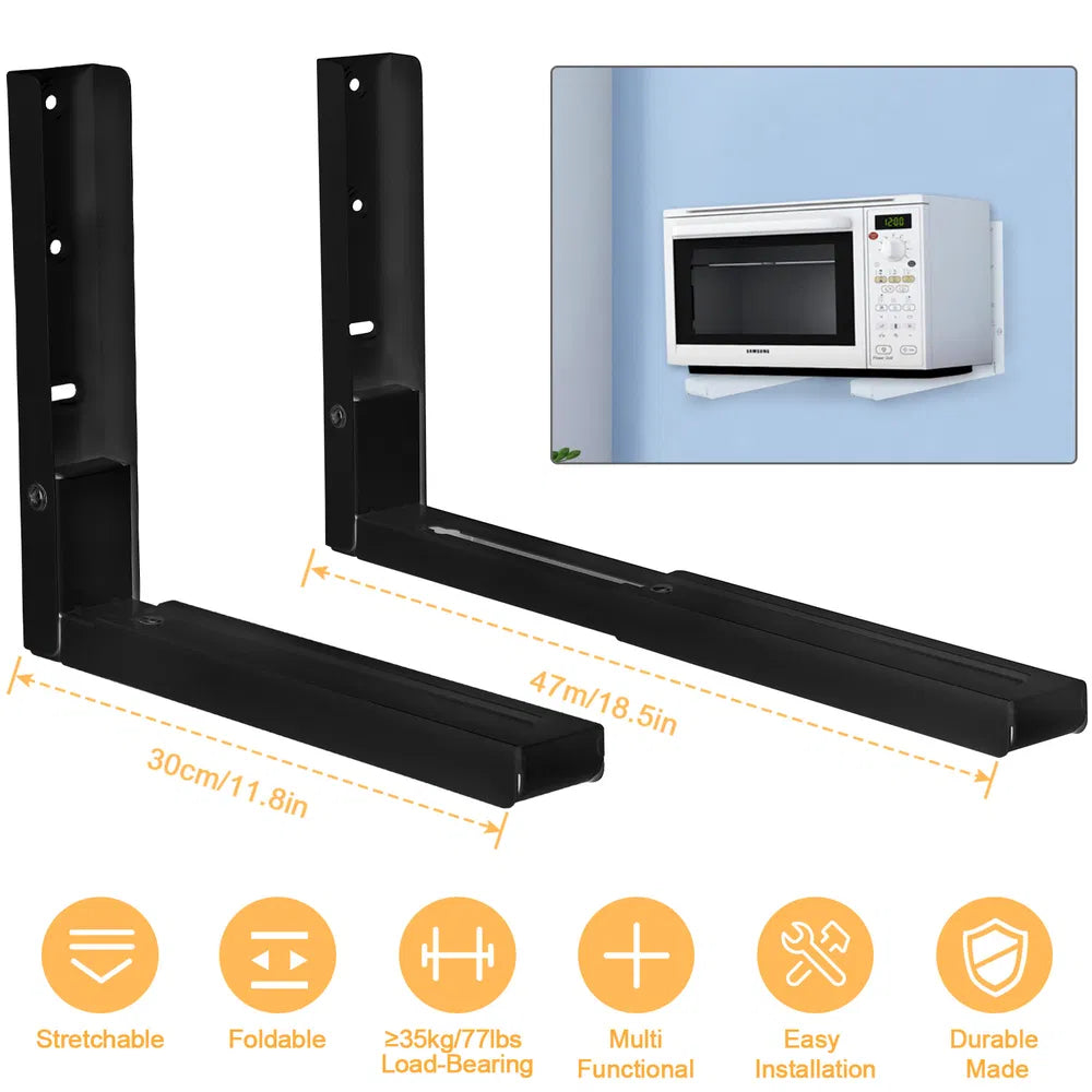 L-Shaped Microwave Wall Mount Shelf, Rust Resistant Carbon Steel Bracket With 35KG Weight Capacity - view 3