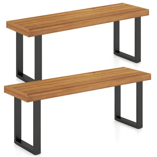 2PCS Solid Acacia Wood Outdoor Dining Bench, 800 LBS Weight Capacity Patio Garden Bench