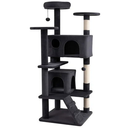 52" Tall Cat Tree Tower With Perches & Condos, Multi-Cat Playground With Scratching Posts (Dark Gray) - view 4