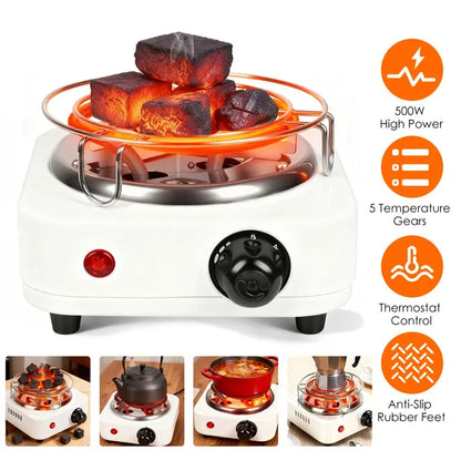 Electric Charcoal Burner 500W Hookah Charcoal Burner Compact Coal Burner For Hooka Cubes Shisha With Grill And Tongs
