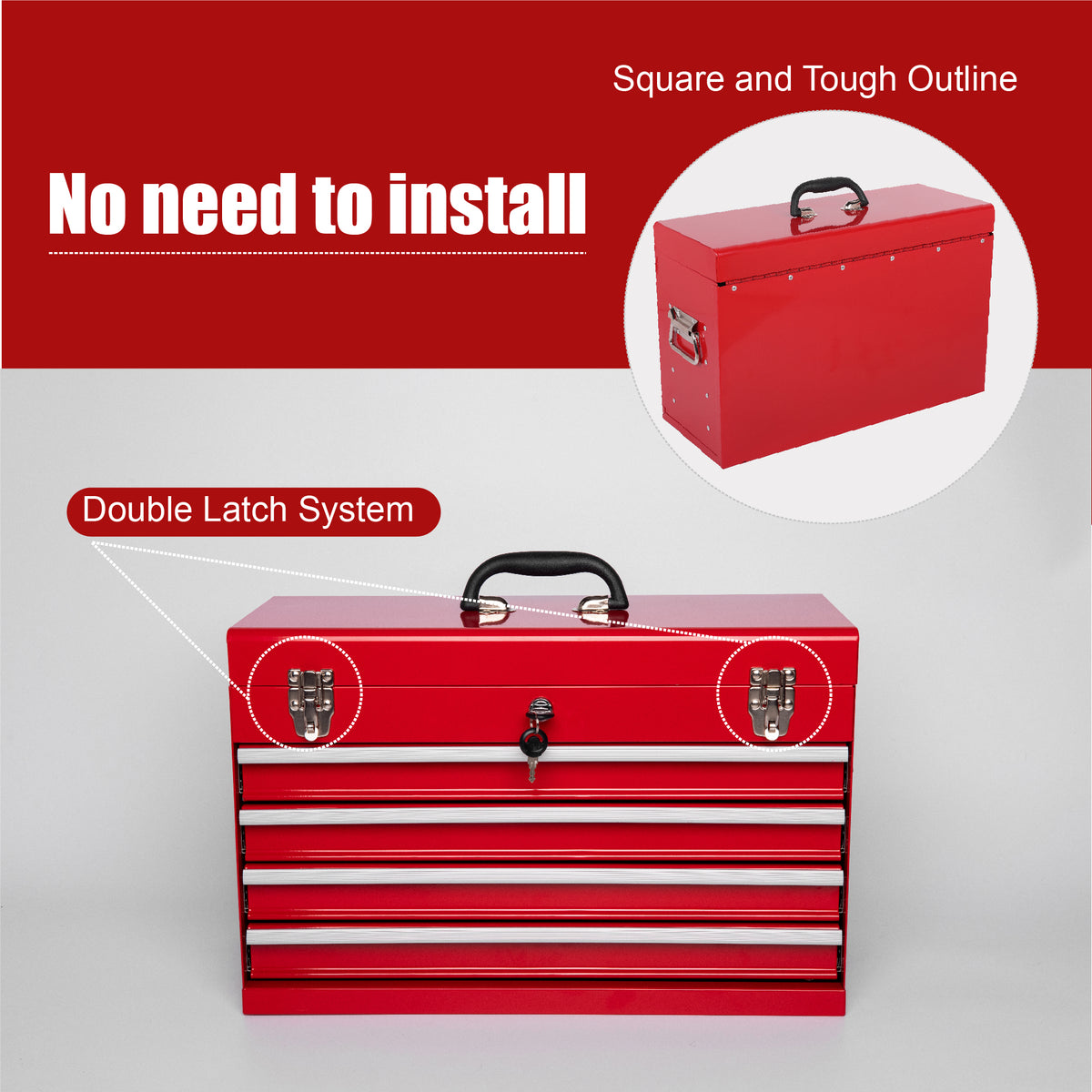 Heavy Duty Metal Tool Box, 21-inch, Portable Metal Tool Box With 4 Drawers, Small Tool Chest With EVA Liners - view 7