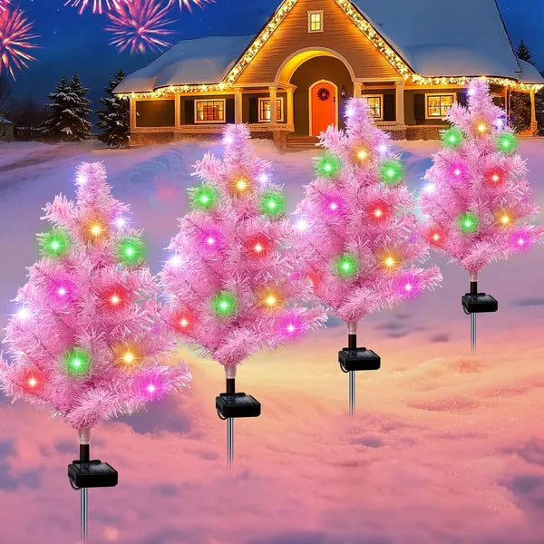 Solar Christmas Tree Outdoor Decor, Waterproof Solar Xmas Decorations Garden Stake Lights