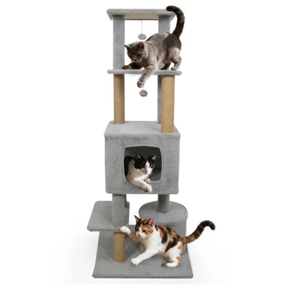 64" Light Gray Cat Tower With Plush Perches & 3 Dangling Balls, Jute Scratching Posts & Anti-Tipping Device - view 4