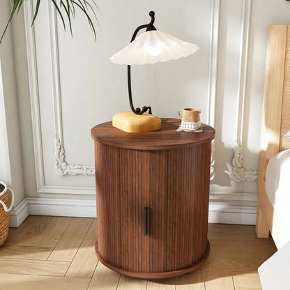 Mid Century Modern Cylinder End Table With Built-in Charging Station & Sliding Door - view 2