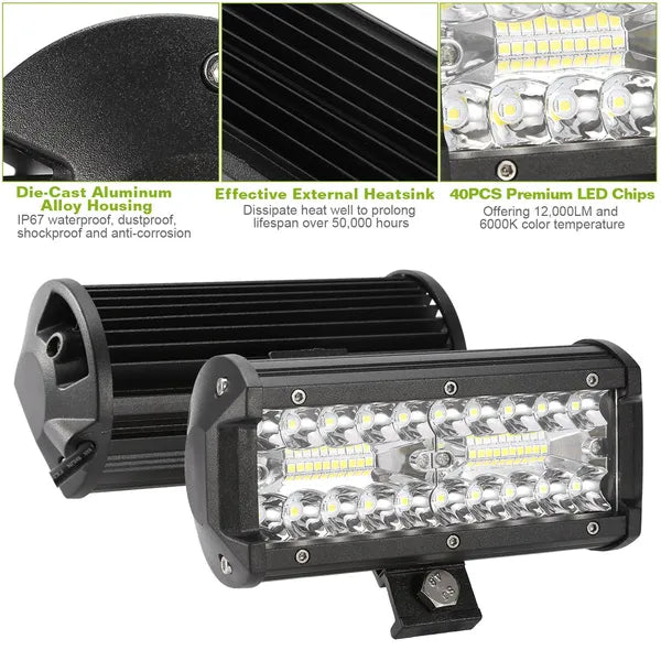 7in LED Light Bar 120W 12000LM LED Work Light Pods Offroad Driving Lights IP67 Waterproof Fog Light Spot Flood Beam - view 4