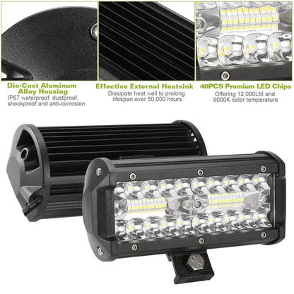 7in LED Light Bar 120W 12000LM LED Work Light Pods Offroad Driving Lights IP67 Waterproof Fog Light Spot Flood Beam - view 4