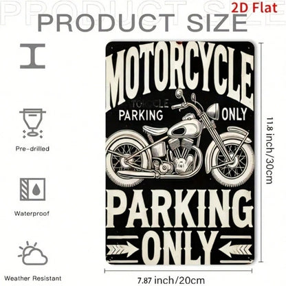 Classic Vintage Motorcycle Parking Sign 8x12 Inch Waterproof Rust Resistant 2D Flat Iron Metal Wall Decor For Home Bar