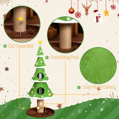 59in Large Tall Christmas Tree Cat Tower with 2 Cat Condos & Scratching Post