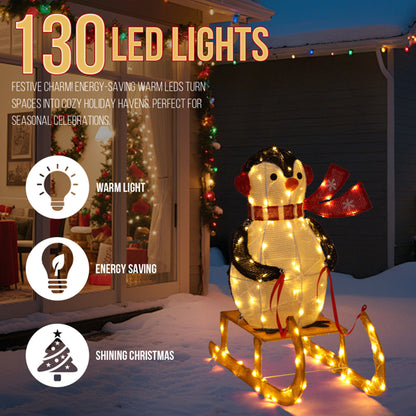 2.2FT Lighted Penguin Riding Sleigh Christmas Decorations, Pre-lit Holiday Decor With 130 Warm White LED Lights - view 8