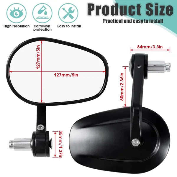 Motorcycle Handlebar End Mirror, Mirror, Rearview Mirror, CNC E-checked, 7/8", Black - view 2