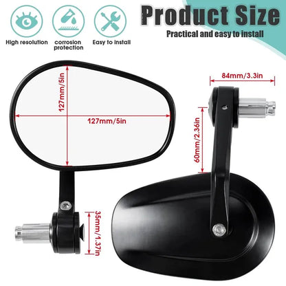 Motorcycle Handlebar End Mirror, Mirror, Rearview Mirror, CNC E-checked, 7/8", Black - view 2