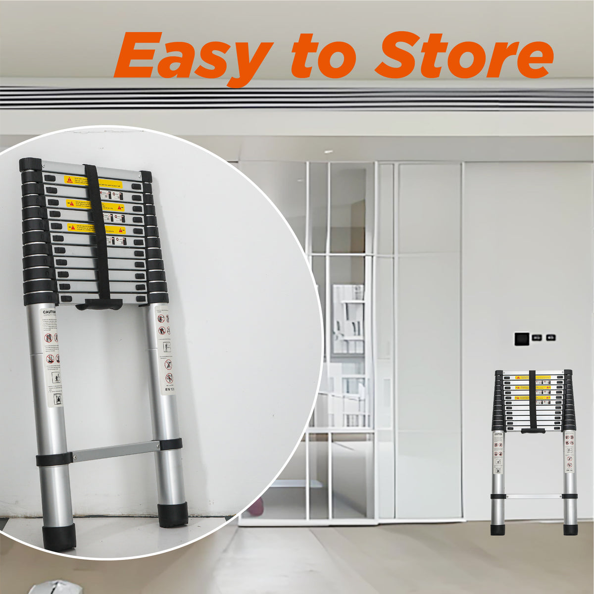 Telescoping Ladder 12.5FT, Telescopic Extension Ladder, Aluminum Alloy Folding Ladder Portable Multi-Purpose For Indoor - view 3