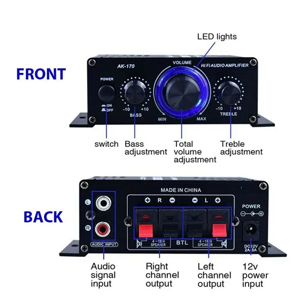 400W 12V 2 Channel Powerful Stereo Audio Power Amplifier HiFi Bass Amp Car Home - view 6