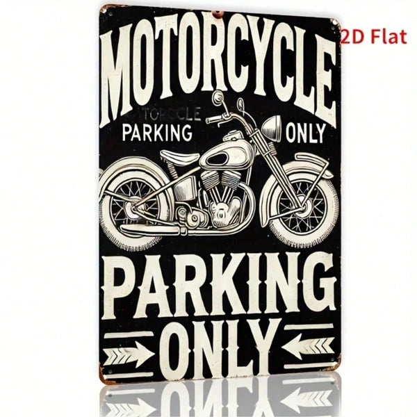 Classic Vintage Motorcycle Parking Sign 8x12 Inch Waterproof Rust Resistant 2D Flat Iron Metal Wall Decor For Home Bar - view 2