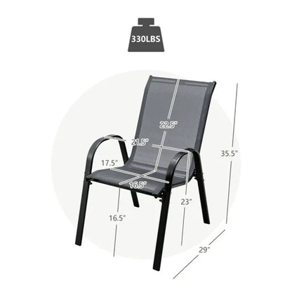 Gray 2 Pack Stackable Patio Dining Chairs, Ergonomic Steel Frame Breathable Fabric Outdoor Chairs 330 LBS Capacity - view 5