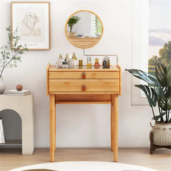 Bamboo Vanity with Mirror and 2 Storage Drawers - view 3